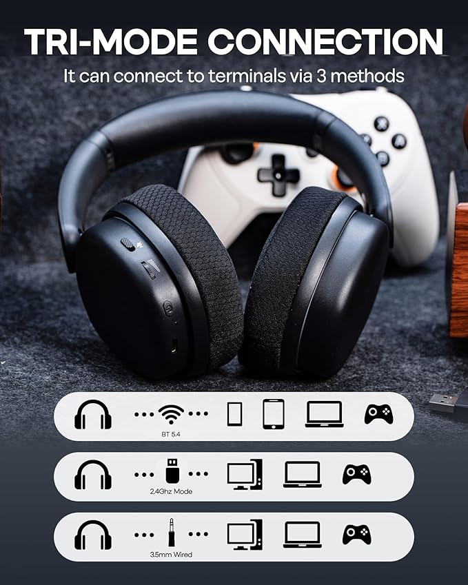 EPOMAKER X Aula G7 Pro Wireless Gaming Headset, Dual Mode BT5.3 & 2.4GHz, 7.1 Surround Sound, 80+ Hour Battery, RGB Light, with Noise Canceling Mic for PS5, PS4, Switch, PC (Black)