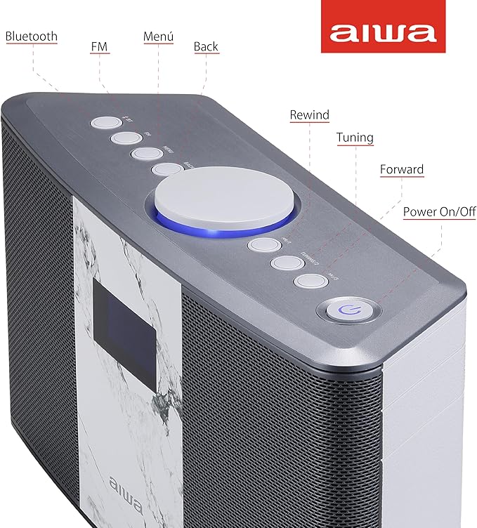Aiwa Exos 5 Wireless Speaker - Unleash Powerful Sound and Versatile Connectivity On-The-Go Experience Bluetooth Freedom, FM Radio, Clock, 20W RMS, LCD Display, and Alarm Clock Functionality
