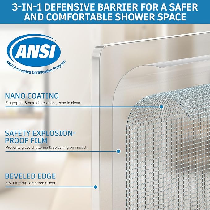 Frameless Shower Door, 56-60" W x 78" H 3/8" (10mm) Thick Tempered Frosted Glass Shower Door with Explosion-Proof Film Nano Coating, Double Sliding Doors for Walk in Shower, Stainless Steel Hardware