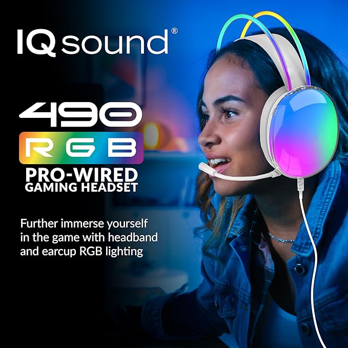 Supersonic IQ Sound IQ-490RGB Pro-Wired Gaming Headset, 7.1 Surround Sound, RGB Lighting, Hi-Fi Speaker, Comfortable Fit, 360° Rotating Microphone, Universal Compatibility PC, Laptop and Mobile