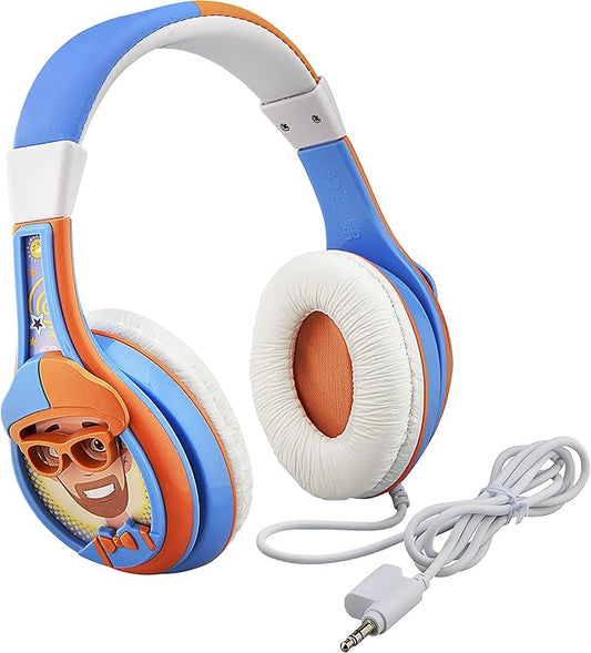 eKids Blippi Kids Headphones with 3.5mm Jack, Wired Headphones with Adjustable Headband and Volume Control, Earphones for School, Home, or Travel (Blippi)