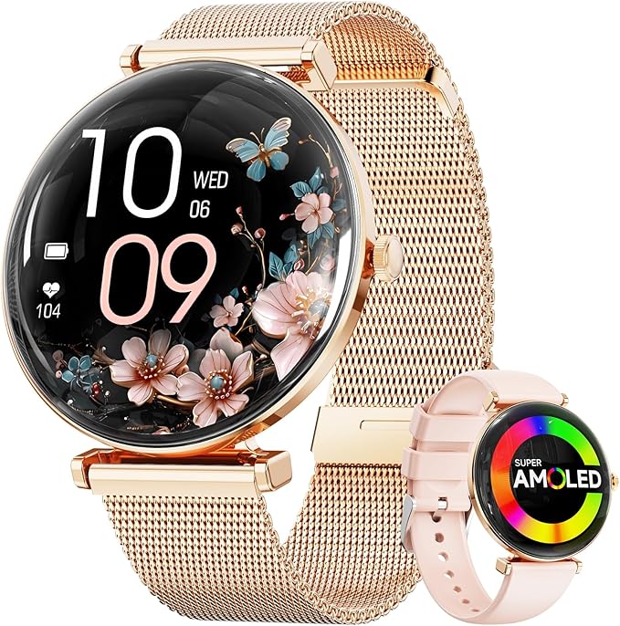 Smart Watches for Women Men[Calls/2 Bands/Metal Thin Body] for Android iPhone Samsung Compatible,1.43" Micro-Spherical AMOLED Screen,IP68 Waterproof Sports Watch