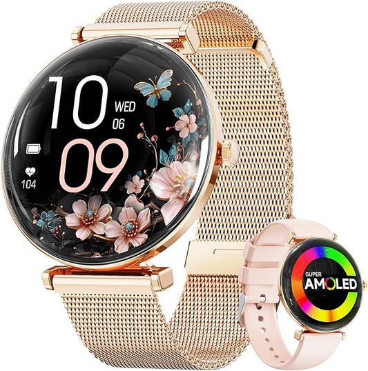 Smart Watches for Women Men[Calls/2 Bands/Metal Thin Body] for Android iPhone Samsung Compatible,1.43" Micro-Spherical AMOLED Screen,IP68 Waterproof Sports Watch