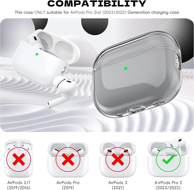 Airpods Pro 2nd/1st Generation Case Cover, Compatible with Airpods Pro Case 2nd Gen USB C Charging Port, Clear Soft Transparent Military Grade Shockproof Case, Clear Black