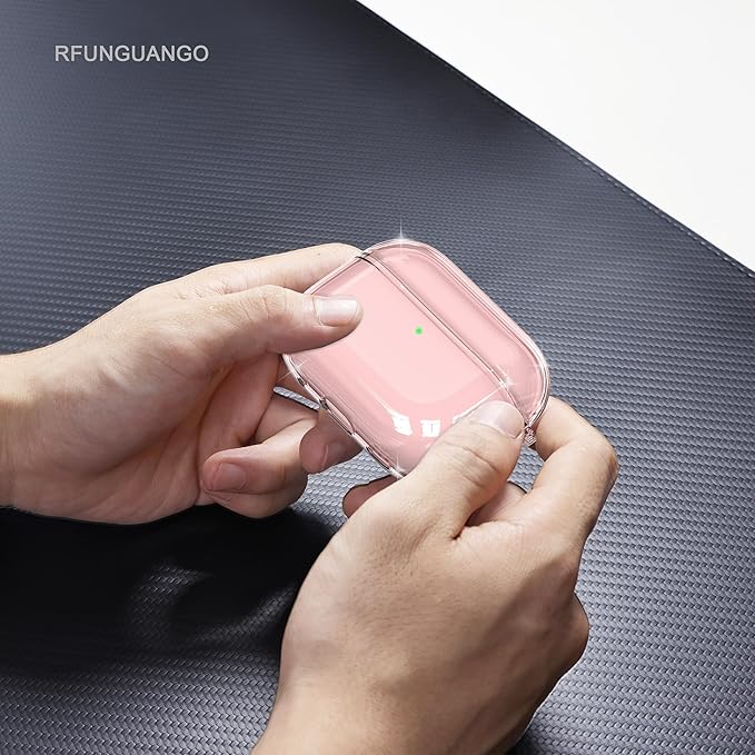 RFUNGUANGO AirPods Pro 3 Case Clear, Soft TPU Transparent with Cleaning Kit & Keychain, Compatible with Magsafe, Compatible Apple AirPods Pro 3rd (2025) Generation Protective Case, Pink