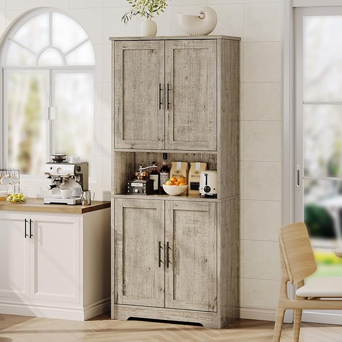 IDEALHOUSE Pantry Cabinet,70" Tall Kitchen Pantry Cabinet with Doors and Adjustable Shelves, Freestanding Cupboard, Tall Storage Cabinet for Bathroom, Dining Room, Living Room，Gray
