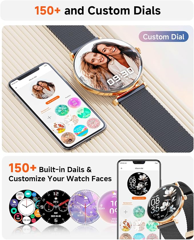 Hwagol Smart Watch for Women with Android iPhone Compatible[Calls/Metal Thin Body],1.43" Micro-Spherical AMOLED Screen,Sports Watch with Sleep/Heart Rate Monitor,Pedometer for Steps Miles