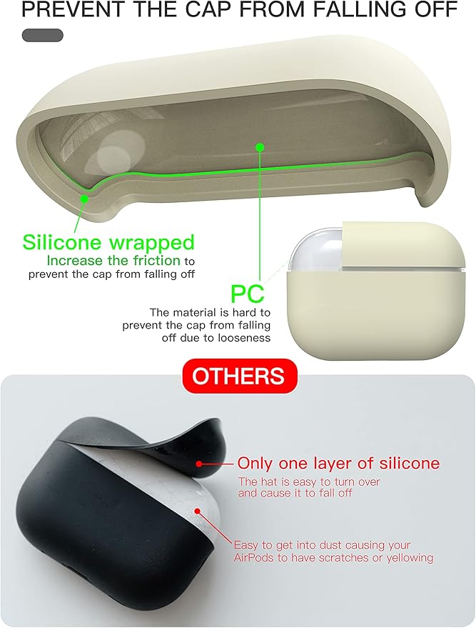 Liquid Silicone Case for AirPods Pro 2(2023/2022), Triple Layer Hybrid Protective Hard Case Shockproof Cover Compatible with AirPods Pro 2nd Generation (Beige)