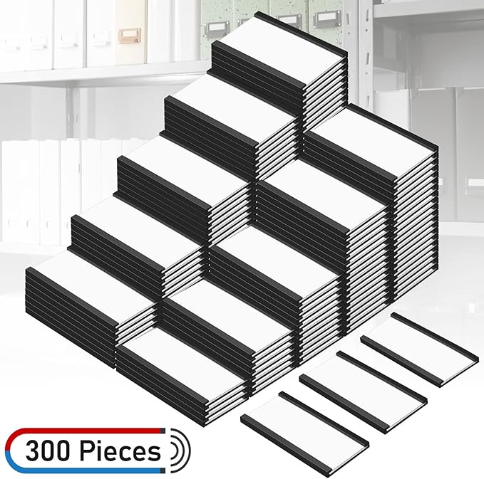 300 Pieces Magnetic Label Holders Channel Labels Racks Magnetic Card Holders with Protective Films and Replacement Strips for Metal Shelf, Filing Cabinet, Mailbox, Whiteboard (1 x 2 Inch)
