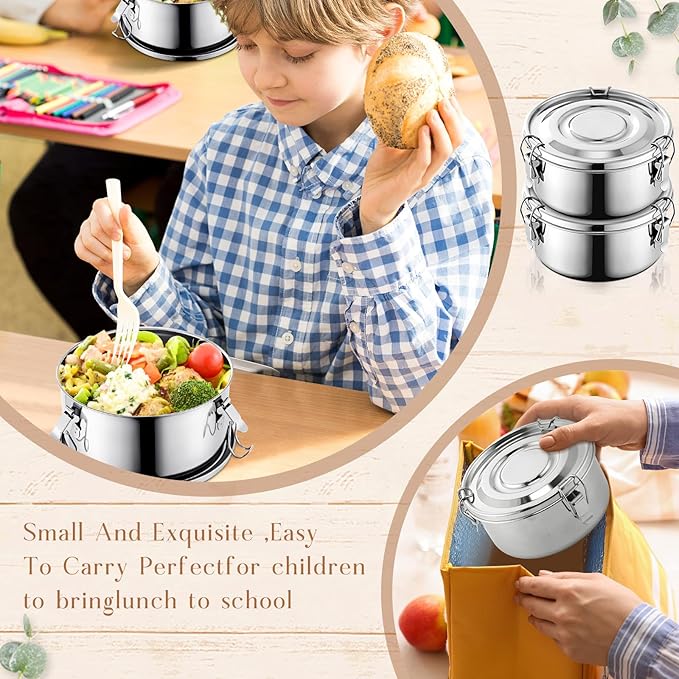 4 Pcs Stainless Steel Bento Box 22 oz Reusable 304 Stainless Steel Food Storage Containers with Lockable Clips to Leak Proof, Dishwasher Safe