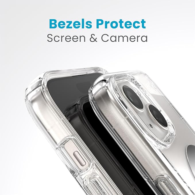 Speck Clear iPhone 17e,15 Case - ClickLock No-Slip Interlock, Built for MagSafe, Drop Protection - for iPhone 15, iPhone 14 & iPhone 13 - Anti-Yellowing 6.1 Inch Phone Case - Presidio Clear/Chrome