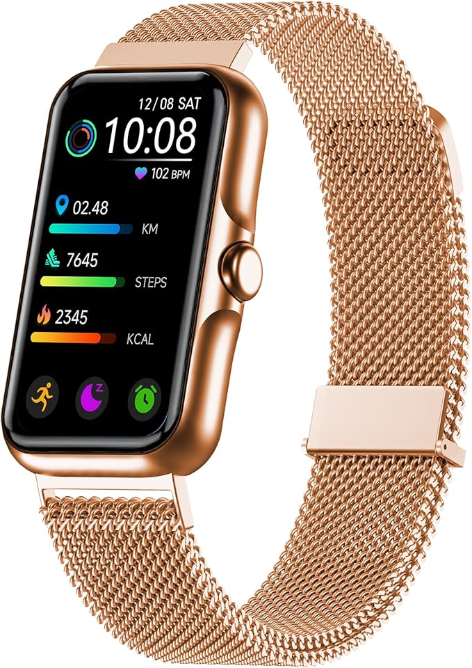 Health Fitness Tracker, Smart Watch with 24/7 Heart Rate and Blood Oxy-gen Monitor, Sleep Tracker with IP68 Waterproof, Activity Tracker Pedometer Step Counter for Women Men (Rose Gold)