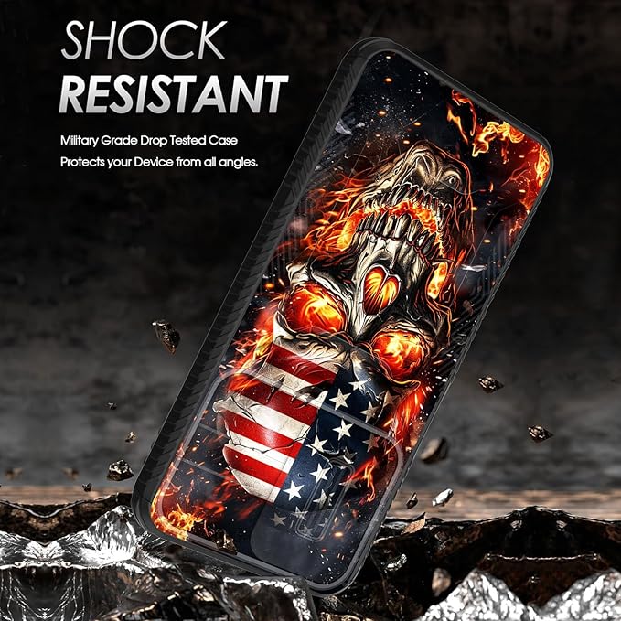 for Galaxy A26 5G Case Built in Slide Camera Lens Cover,Heavy Duty Shockproof Protection Dual Layer Case for Samsung Galaxy A26 5G 6.7" 2025,American Flag Flame Skull