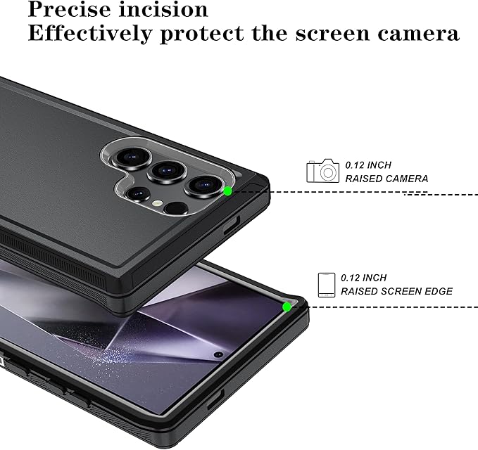ONOLA Compatible with Samsung Galaxy S24 Ultra Case with HD Screen Protector, Heavy Duty Shockproof & Dropproof 3-Layer Cover Phone Case,BlackGrey