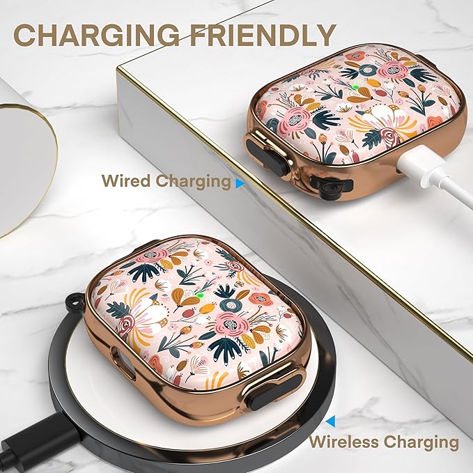 Maxjoy for AirPods Pro 3rd Generation Case with Lock, Flower AirPods Pro 3 Case Lock Protective Hard Cute AirPod Pro 3 Cover for Women Men with Keychain for Airpod Pro 3rd Gen Cover 2025, Floral