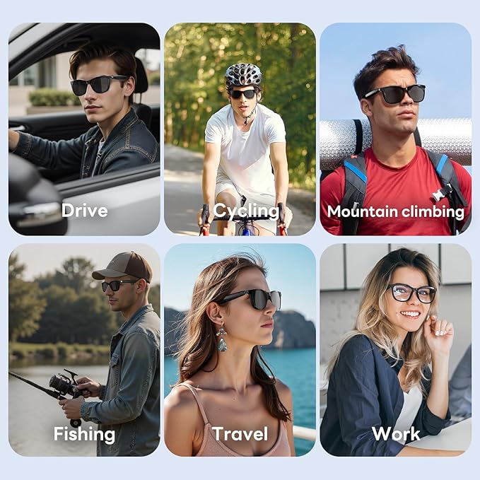 Smart Glasses with Bluetooth, 2-in-1 Magnetic Sunglasses (Blue Light Blocking & UV400), Bluetooth Glasses for Men/Women with Voice Assistant, Smart Sunglasses for Outdoor (With Black Lenses)