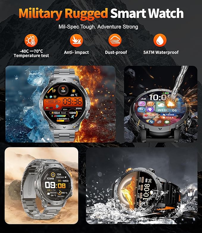 LIGE Smart Watches for Men,1.7" Smartwatch with 1000mah Battery,Flashlight,Bluetooth Call,100+ Sports Modes,Health Tracker,IP68 Waterproof,Smart Watch for Android iOS(3 Straps 2 Chargers)
