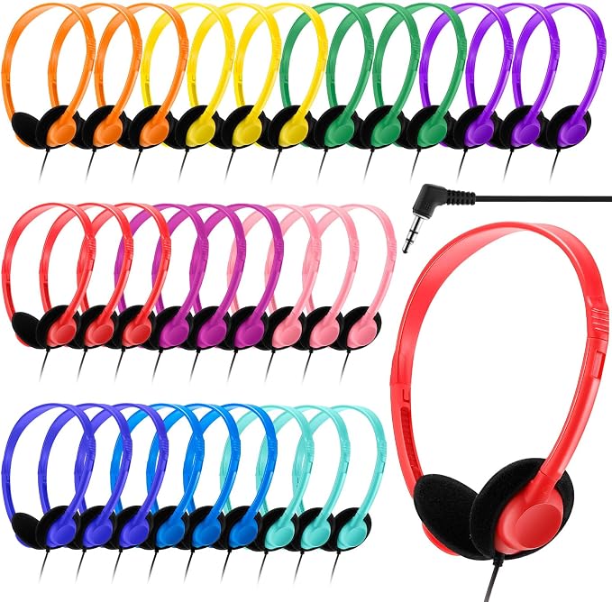 Yunsailing 30 Pack Over Ear Headphones with Cord Bulk Set,Colorful