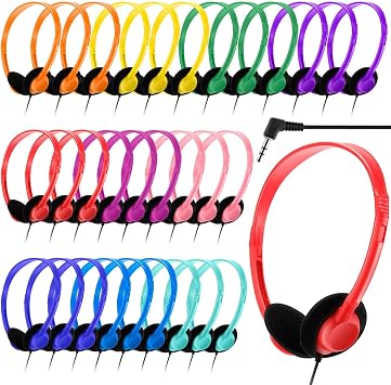 Yunsailing 30 Pack Over Ear Headphones with Cord Bulk Set,Colorful