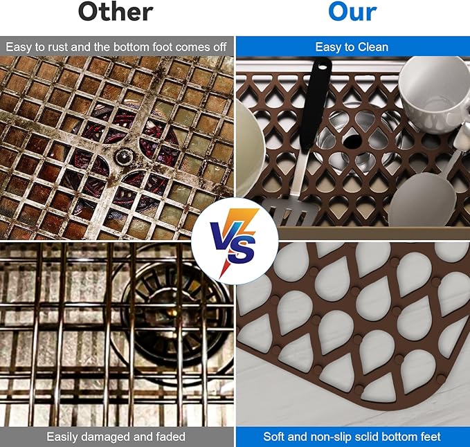 Sink Protectors for Kitchen Sink, 2Pcs TOOVEM13.6 ''x 11.6''Non-Slip Silicone Sink Mats Protect Your Stainless Steel Bottom of Kitchen Sink or Drying Rack