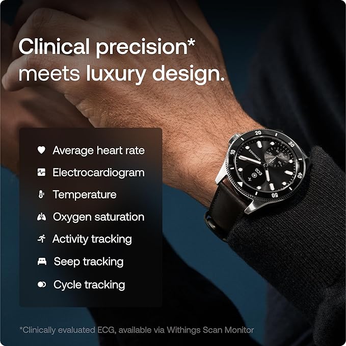 Withings Scanwatch Nova - Heart Health Hybrid Smart Watch for Men & Women - SPO2, Temperature Monitoring, Sleep, Respiratory Health, Cycle Monitoring, 30-Day Battery Life, Apple iOS/Android