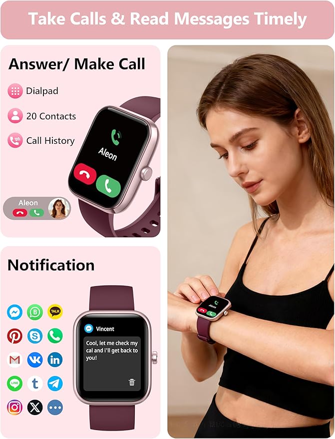 KALINCO Smart Watch Women [2 Bands, 44mm case] 1.83" Alexa Fitness Tracker, Heart Rate, Sleep, Stress Monitor, IP68 Waterproof Smartwatch, Make/Answer Calls, Compatible with iPhone & Android Phones