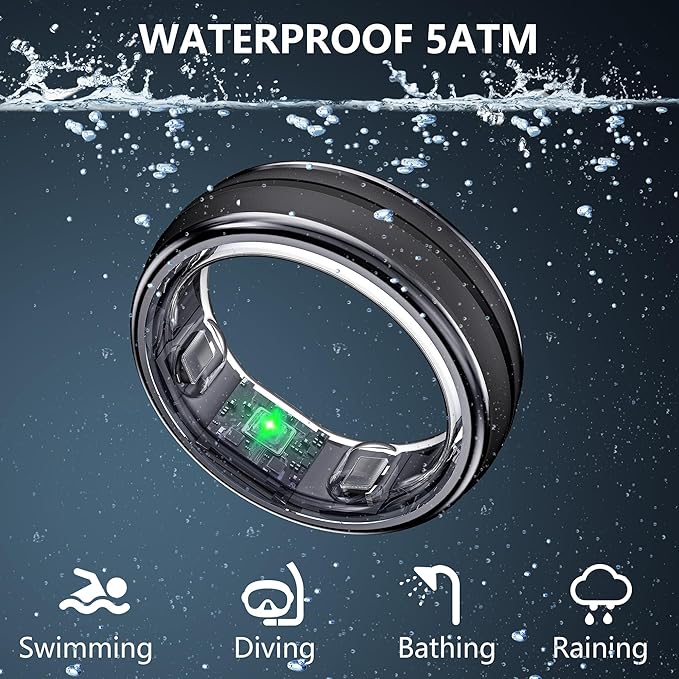 Smart Ring for Women Men, Minimalist Health Ring with Heart Rate, Step Counting, Calories, 5ATM Waterproof Smart Rings for iPhone and Android, No Subscription(Black 10)