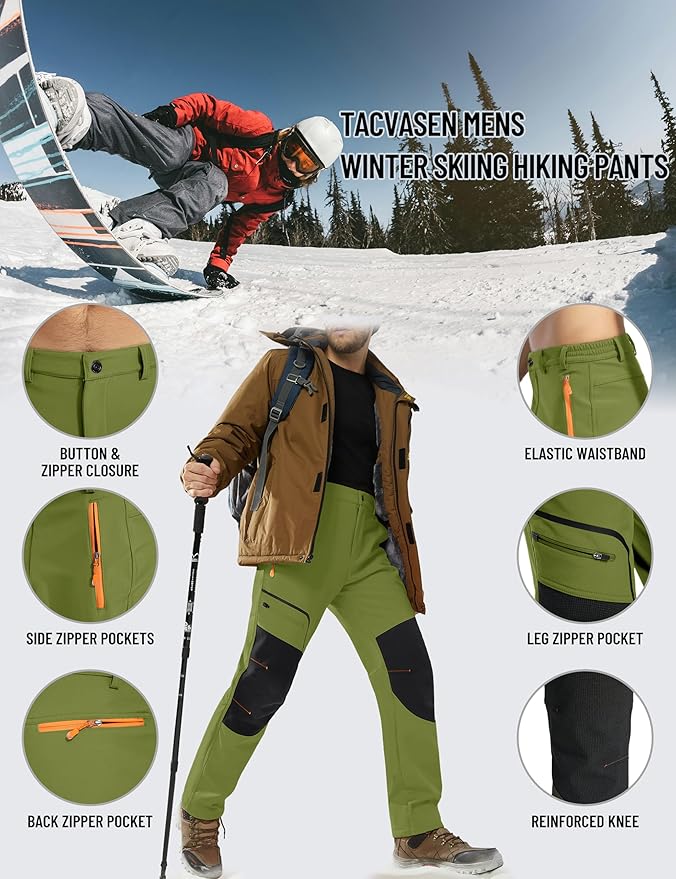 TACVASEN Men's Snow Ski Pants Fleece Lined Winter Pants for Men Water Resistant Thermal Snowboard Hiking Hunting Work