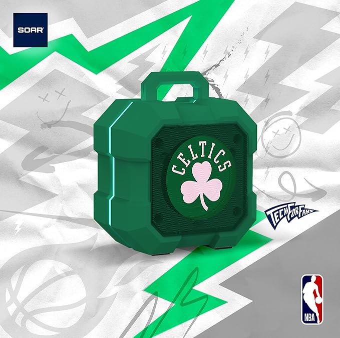 SOAR NBA Shockbox LED Wireless Bluetooth Speaker - Water Resistant IPX4, 5.0 Bluetooth with Over 5 Hours of Play Time - Small Portable Speaker - Officially Licensed NBA, Perfect Home & Outdoor Speaker