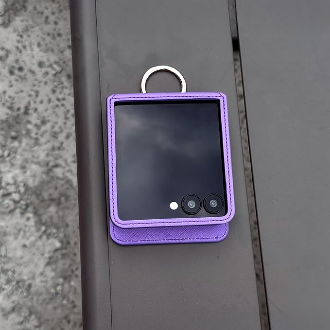[BeYourSanta] Galaxy Z Flip 7 Case with Ring - Avant-Garde Handmade Saffiano Vegan Leather Case, Anti-Scratch Hinge Protection, Made in Korea (3 Pockets, Light Purple)