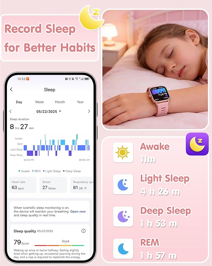 Kids Smart Watch, Kids Watch No Phone Needed Heart Rate & Sleep Tracker, Stress & SpO2 Monitor, 1.8" Fitness Tracker Step Counter, Alarm Clock, Games, Swimming Watch for Boys Girls Teens Aged 5+