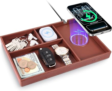 Valet Tray, Built in Wireless Charger, Nightstand Organizer