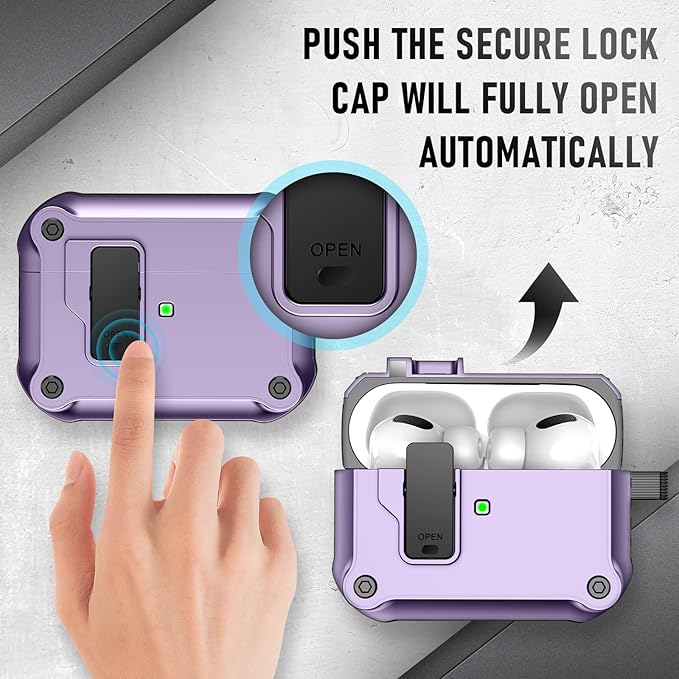 Maxjoy for Airpods Pro 3 Generation Case(2025), Secure Lock Clip Full Body Shockproof Hard Shell Protective Apple for Airpods Pro 3 Case Cover with Keychain Cleaner Kit for Men Women, Purple