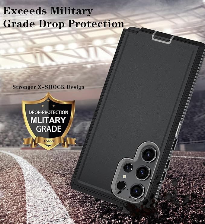 ONOLA Compatible with Samsung Galaxy S24 Ultra Case with HD Screen Protector, Heavy Duty Shockproof & Dropproof 3-Layer Cover Phone Case,BlackGrey