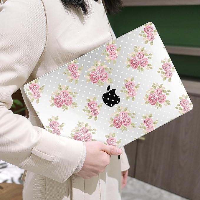 MEEgoodo for MacBook Air 13.3 inch Case 2021 2020 2019 2018 A2337 M1 A2179 A1932, Laptop Shell for MacBook Air M1 with Keyboard Webcam Cover & Trackpad Film & Type C Adapter,Vintage Chic Floral