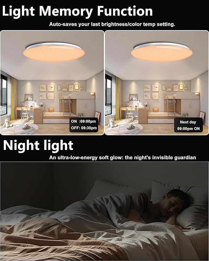 WF-Version LED Ceiling Light with Speaker 50W 16Inch Control via app/Voice/Remote Adjustable Brightness & Color Temperature Ceiling Lamp RGB Ambient Lighting for Bedroom Kids Room and More