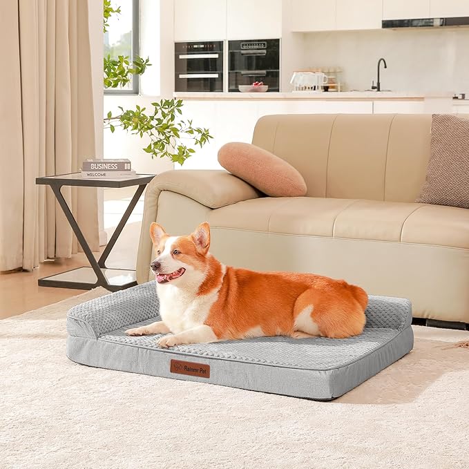 Orthopedic Dog Beds Large Sized Dog, 41x27x6 Inches Memory Foam Pet Bed for Large Dogs, Washable Removable Cover, Nonskid Bottom, Waterproof, Light Grey