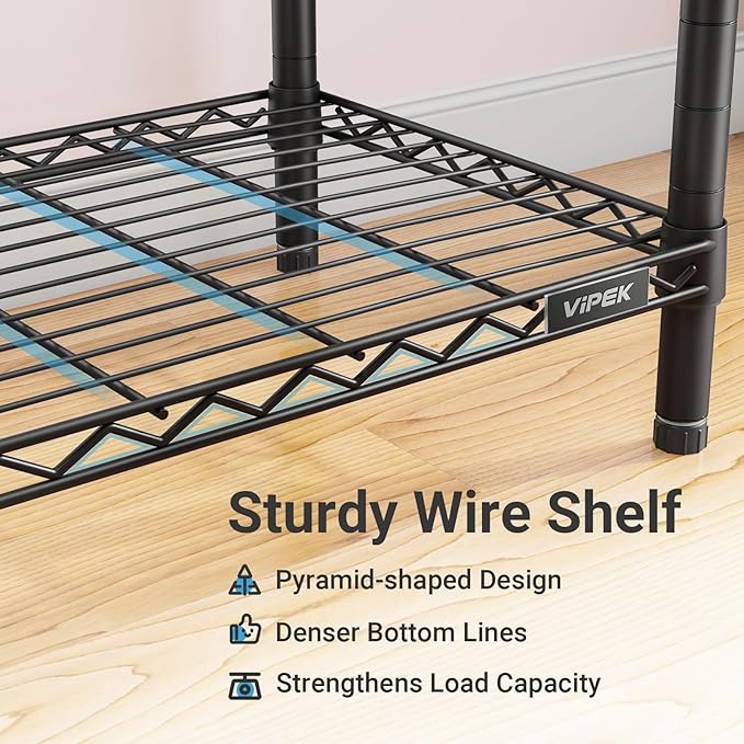 VIPEK R2C Plus Heavy Duty Rolling Garment Racks with Cover Clothing Rack for Hanging Clothes Portable Closet with Adjustable Wire Shelving & Double Rods, Black Rack with Black Upgarded Polyester Cover