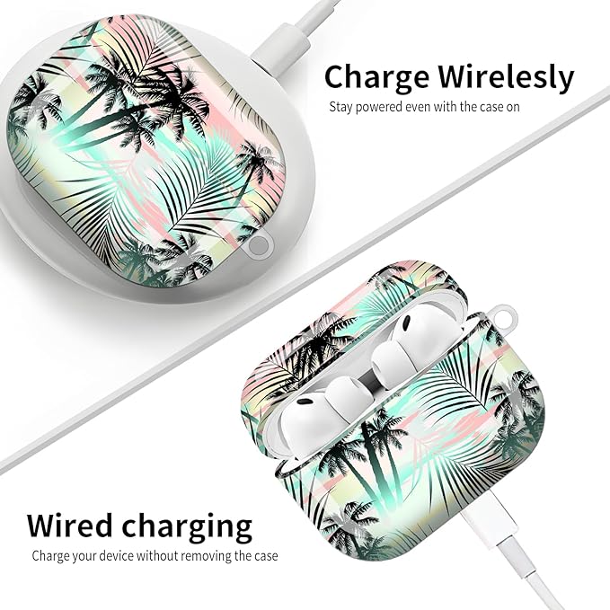 Compatible with AirPod Pro 3 (2025),Cute Case Cover for Women & Men, Full Protection Shockproof Hard Case with Keychain, Wireless Charging Case Accessories(Tropical Summer Palm)