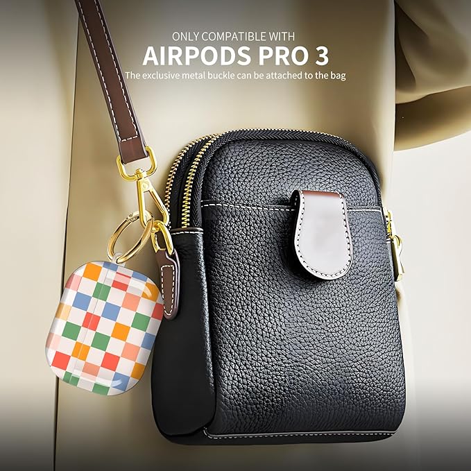 Compatible with AirPod Pro 3 (2025),Cute Case Cover for Women & Men, Full Protection Shockproof Hard Case with Keychain, Wireless Charging Case Accessories(Colorful Plaid)