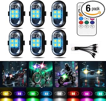 2026 Upgraded 4LEDs 6-Pack Wireless Strobe Lights for Car Interior Ambiance