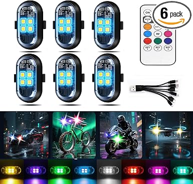 2026 Upgraded 4LEDs 6-Pack Wireless Strobe Lights for Car Interior Ambiance