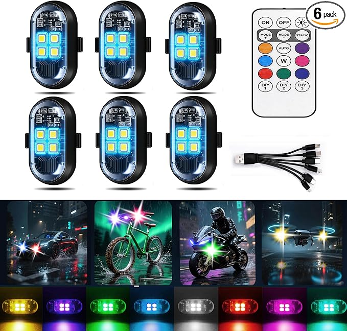 2026 Upgraded 4LEDs 6-Pack Wireless Strobe Lights for Car Interior Ambiance
