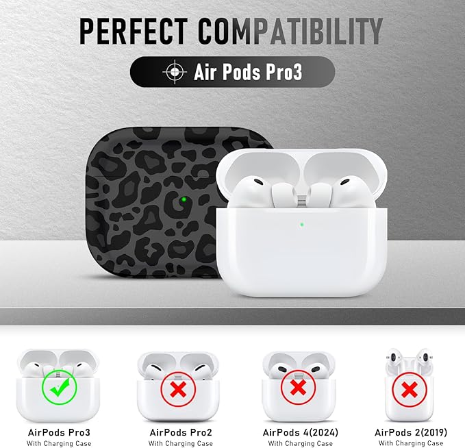 for AirPods Pro 3 Case (2025) with Cleaner Kit, Cute Soft Silicone Cover Compatible AirPods Pro 3rd Genera case with Keychain for Women Men with Keychain for Airpod Pro case(2025) Black Leopard Print