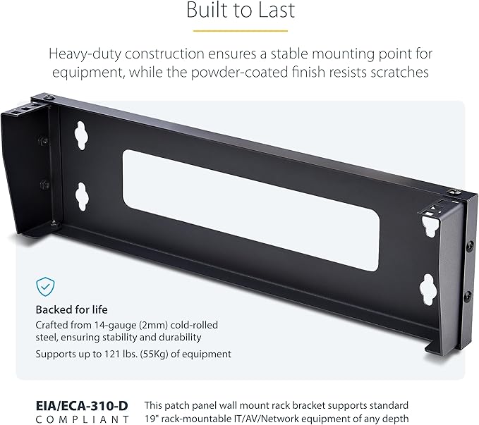 StarTech.com 1U Vertical Wall-Mount Bracket for 19Inch Rack Mountable Equipment, 121lb/55kg Capacity, for Patch Panels/Servers