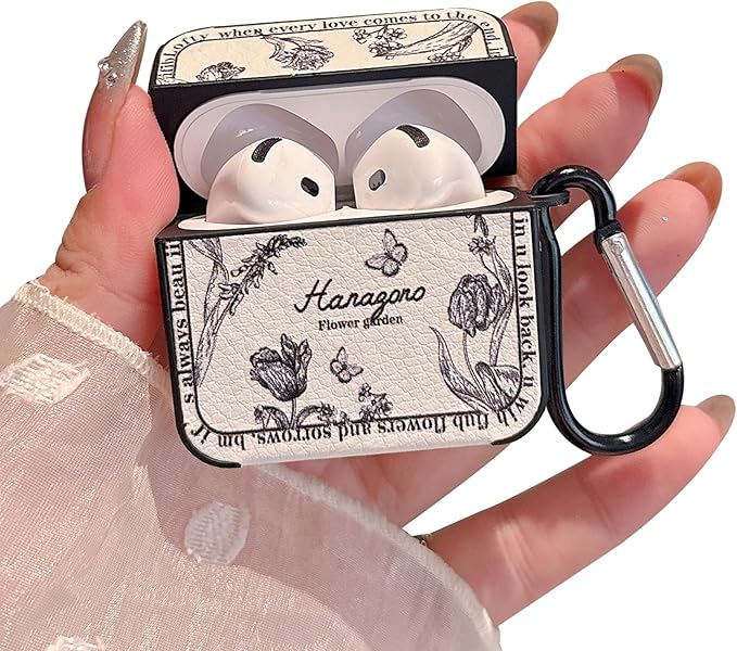 for AirPod 4 Case for Women Girls Cute Retro Flower Design with Keychain PU Leather Squre Shockproof Protective Cover Compatible with AirPods 4th Gen Case (Retro Rose White)
