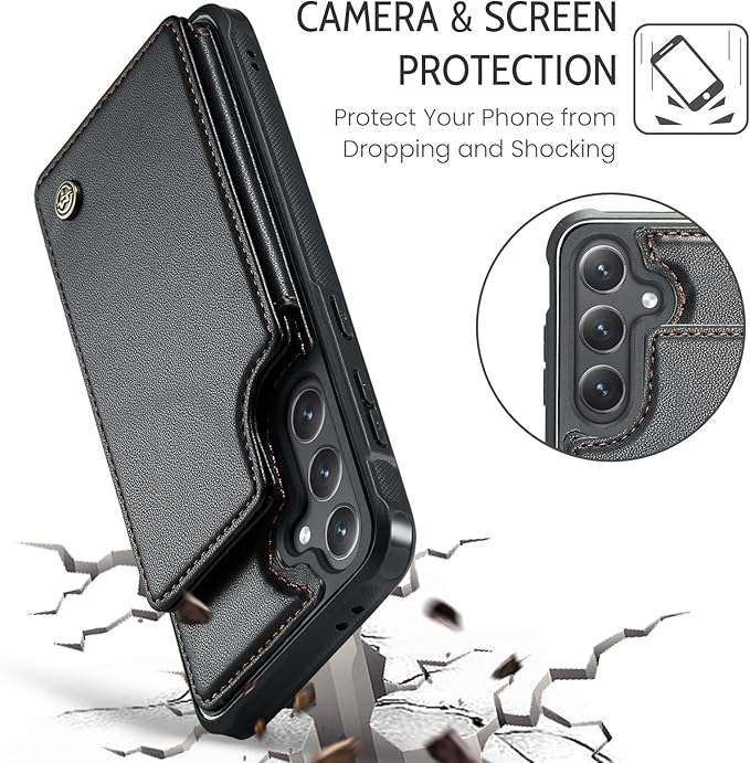 Bemal for Samsung Galaxy S24 FE Wallet Case with Card Holder, RFID Blocking, Shockproof Leather Kickstand for Men and Women, Durable Protective Phone Cover for 6.7", Black