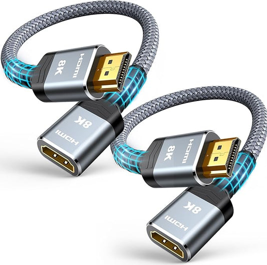 Highwings 2 Pack 8K 4K HDMI Extender 1FT, Extension Cable 2.1 4K@30Hz/ 60Hz/ 120Hz, Ultra high Speed Adapter Male to Female Compatible for PS5, Roku, Stick, Blu Ray Player, HDTV, Laptop