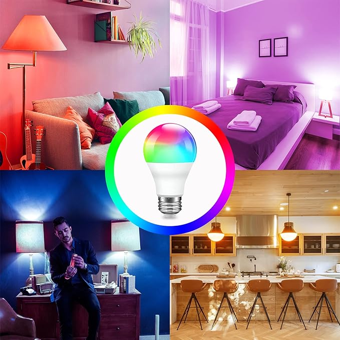 phopollo Smart Light Bulbs, RGBCW WiFi Multicolor Led Light Bulbs Compatible with Alexa & Google Home Assistant, A19 E26 9W 60W Equivalent 800Lumen, App Control, No Hub Required, 6 Pack