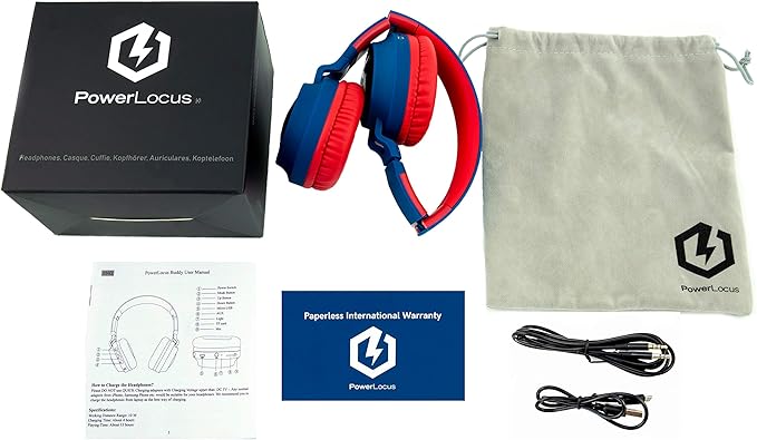 PowerLocus Kids Headphones Wireless, Bluetooth Headphones for Kids Over Ear, LED Lights, 85dB Safe Volume Limit, Foldable, Micro SD Mode, Built-in and Line-in Microphone for Phones,Tablets,Laptop